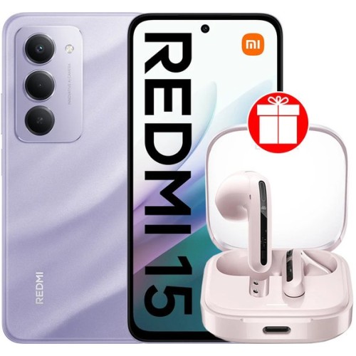Xiaomi Redmi 15 4G 6GB/128GB международная версия (фиолетовый) + наушники Xiaomi Redmi Buds 6 Active M2344E1 (розовый) по акции