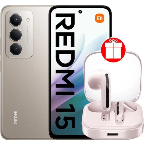 Xiaomi Redmi 15 4G 6GB/128GB международная версия (титановый) + наушники Xiaomi Redmi Buds 6 Active M2344E1 (розовый) по акции