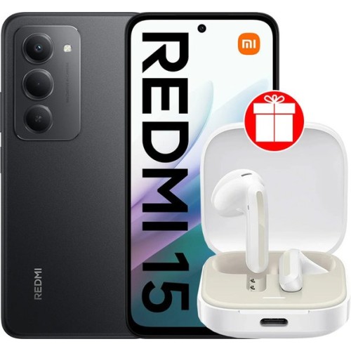Xiaomi Redmi 15 4G 6GB/128GB международная версия (черный) + наушники Xiaomi Redmi Buds 6 Active M2344E1 (белый) по акции