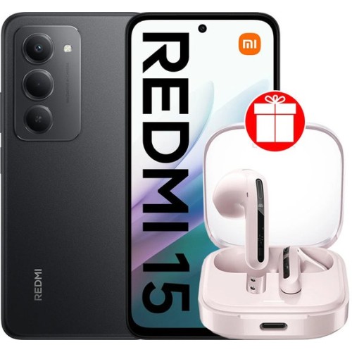 Xiaomi Redmi 15 4G 6GB/128GB международная версия (черный) + наушники Xiaomi Redmi Buds 6 Active M2344E1 (розовый) по акции